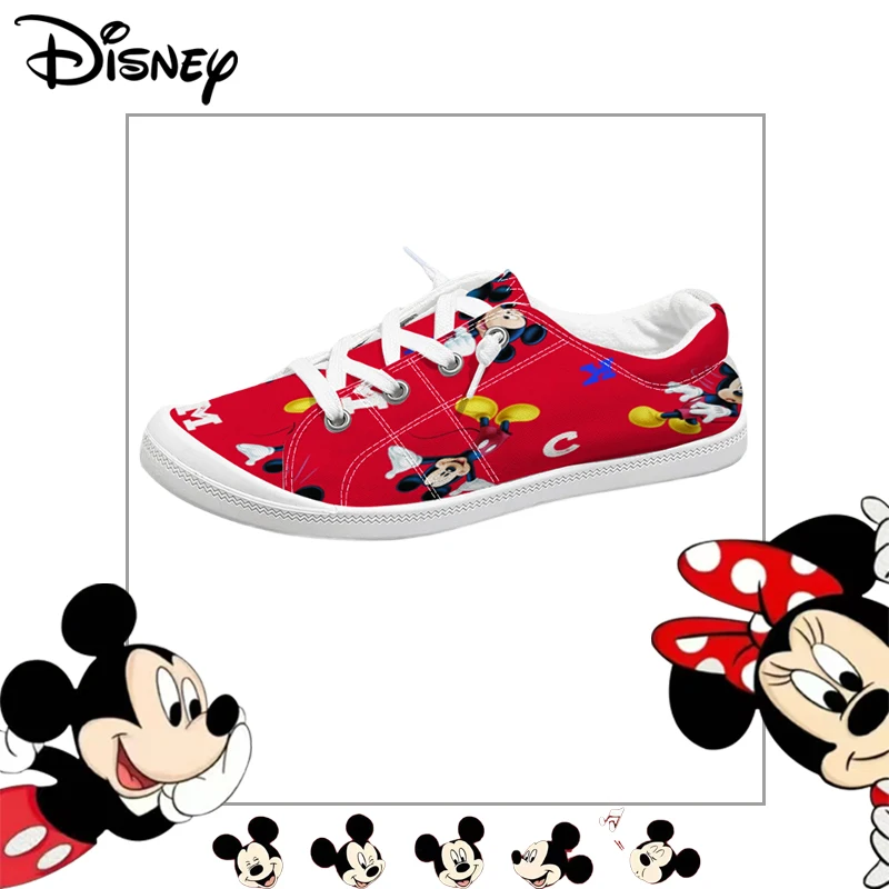 

Disney Mickey Mouse Red Print Low Top Canvas Shoes for Women, Casual Breathable Sneakers