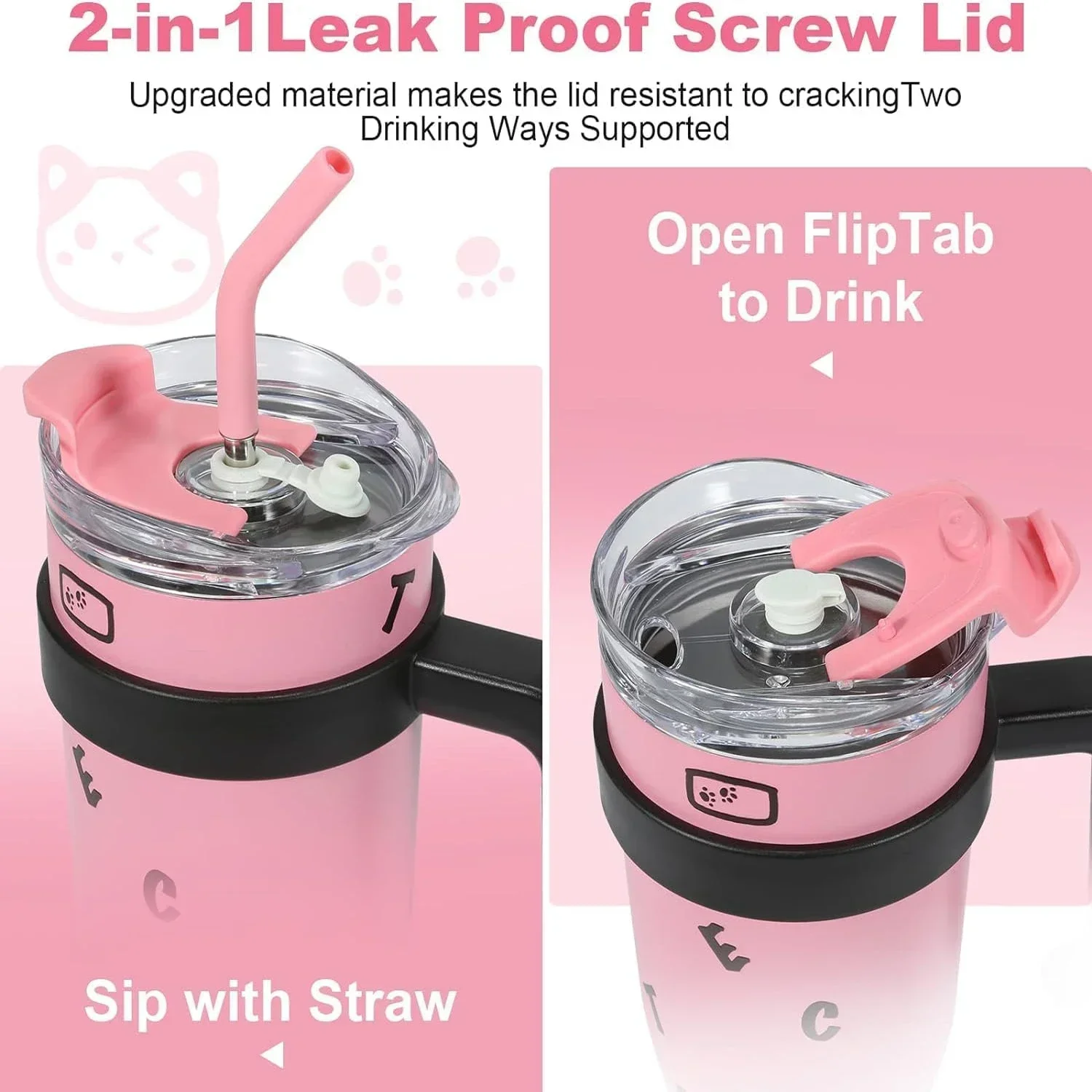 Tumbler with Handle and Straw Lid Vacuum Insulated Water Bottle Straw Cover Silicone Boot Leak-proof Travel Coffee Cup 1200ml