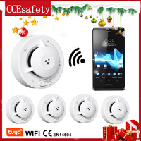 Tuya Wifi Smart Smoke Detector Photoelectric Sensor Fire Alarm 85dB with AA Batteries Compatible with Tuya App for Home Security