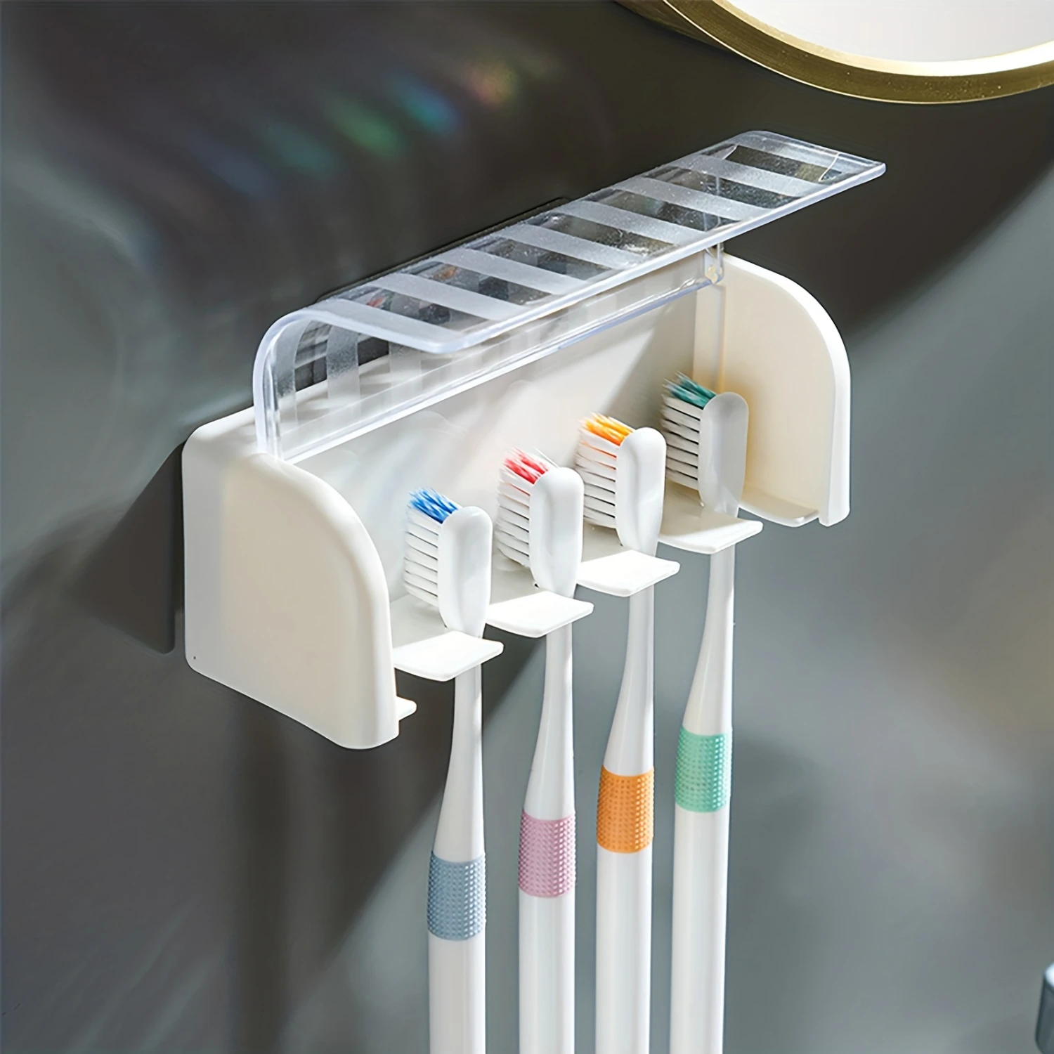 5-Slot Wall-Mounted Toothbrush Holder with Lid - Space-Saving, Easy-to-Clean, and Durable  Solution for Your Bathroom - Fixed In