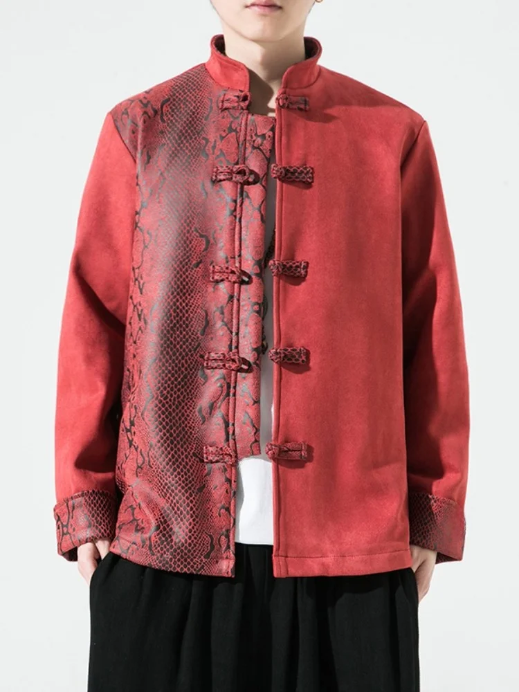 

Новая китайская мужская куртка-жакет с воротником-стойкой в стиле Тан, высококачественное пальто Ханьфу, ретро-топ на пуговицах, дышащая, с длинными рукавами