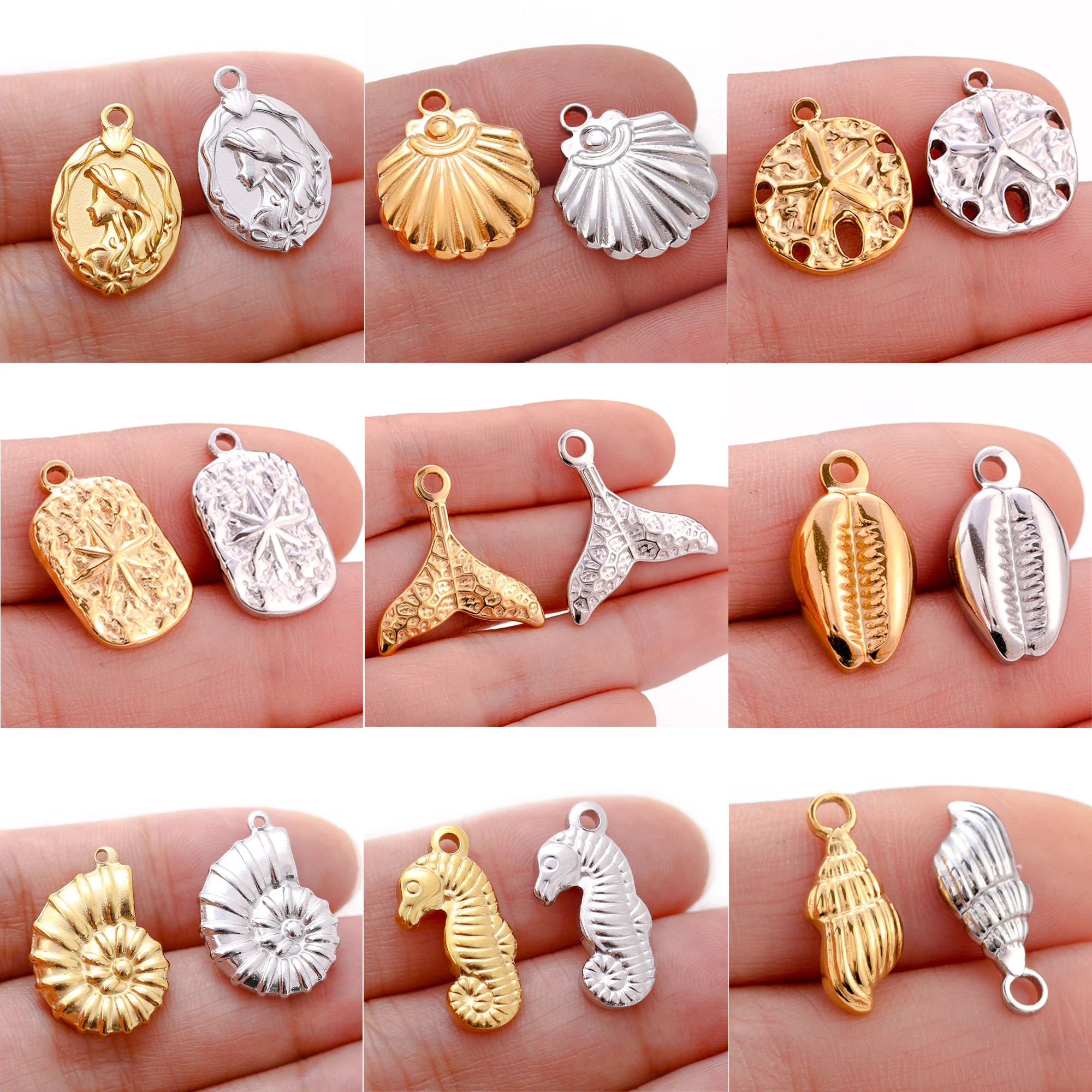 

3Pcs/Lot Mermaid Tail/Seahorses/Conch/Charms for Jewelry Making Supplies Diy Earrings Bracelet Necklace Stainless Steel Pendants