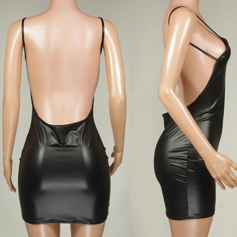 Faux leather hip dress Sexy Lingerie Backless slip dress Porno Sex Outfit for Women Flirting Underwear Costume Erotic Apparel