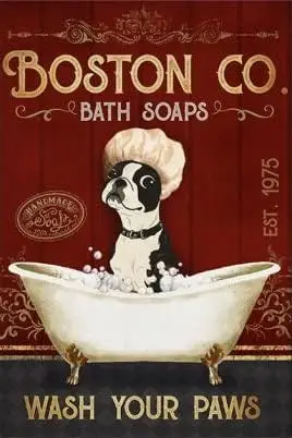 Boston Terrier Dog Bath Soaps Retro Metal Tin Sign Vintage Poster Paintings Art Wall Decor for Home Living Room Coffee Shop sign