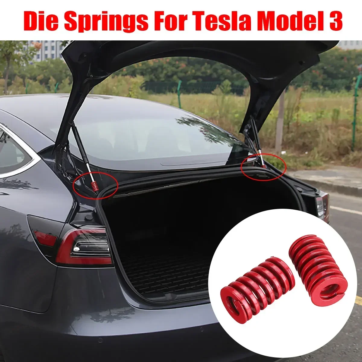 2Pcs 25mm For Tesla Model 3 2017 2018 2019 2020 OD Die Spring For Rear Trunk Tailgate Strut Support Left Bars Red