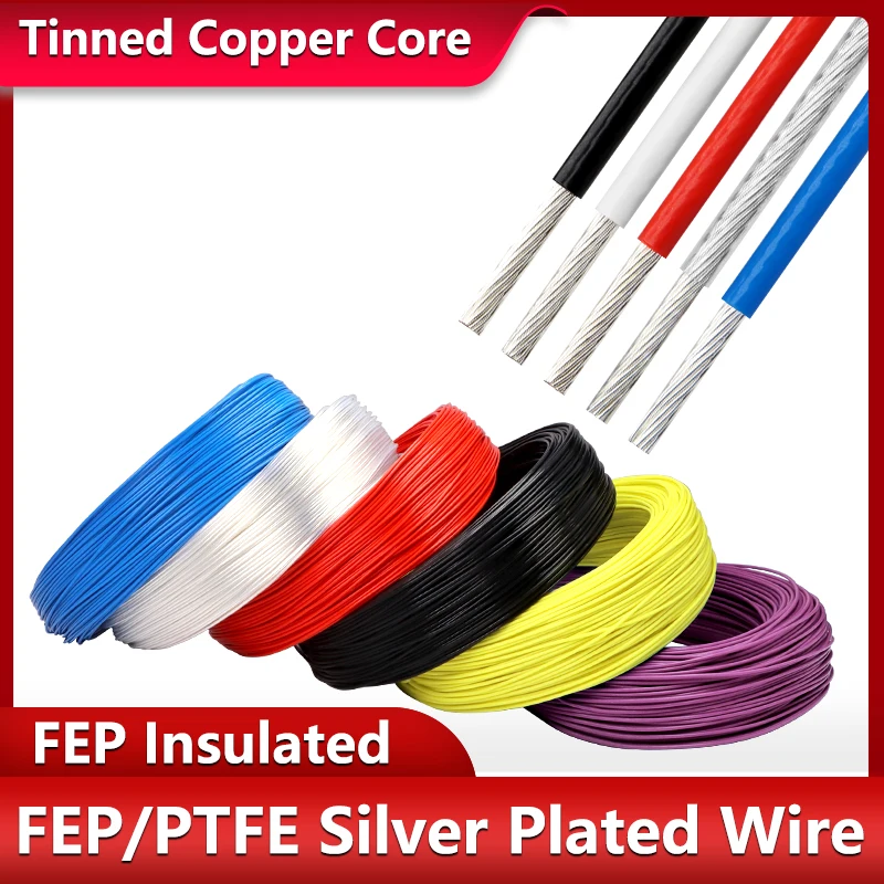 

2/5m PTFE Silver Plated Wire 30/28/26~17AWG FEP Insulated High Purity Audio Headphone HiFi Signal Copper Electronic Cable