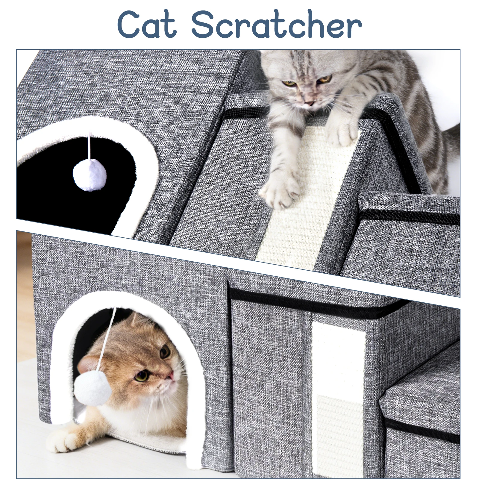 Pet Stairs Foldable Dog 3 Steps Ladder with Storage and Pet House for Older Dogs Pet with Joint Pain Sofa Bed Ladder Accessories view 2