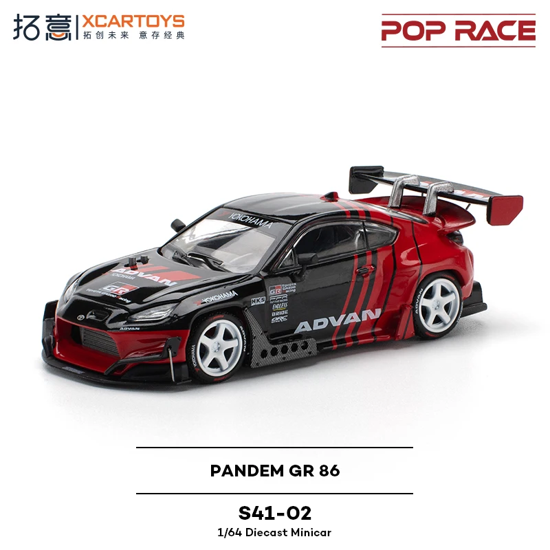 

XCARTOYS POPRACE 1/64 Имитационная модель автомобиля Toyota PANDEM GR86-ADVAN, праздничная подарочная игрушка для мальчиков, коллекционное украшение для взрослых.
