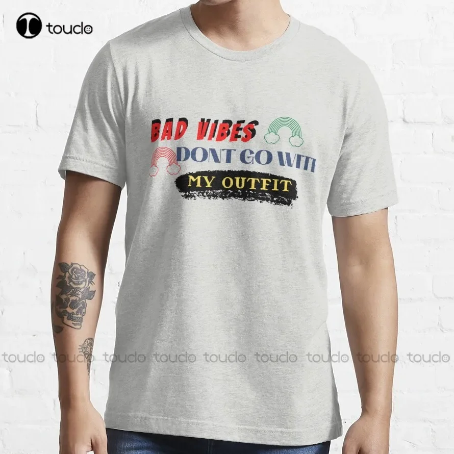 Bad Vibes Dont Go With My Outfit Pack Stickers Tshirtd Trending T-Shirt Kawaii Shirts Outdoor Simple Vintag Casual T Shirts New