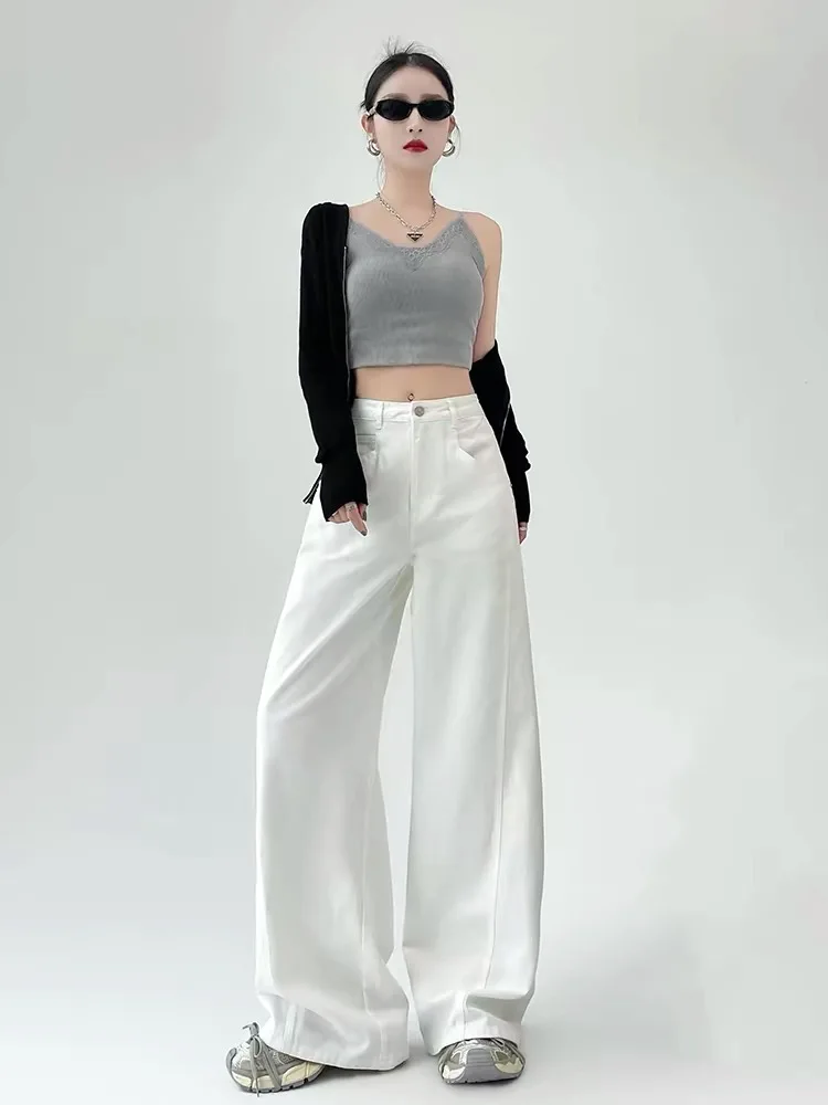 

White Wide Leg Jeans Women Summer Thin New BF Lazy Drape Casual Large Size Floor-Length Knife Denim Pants High Waist