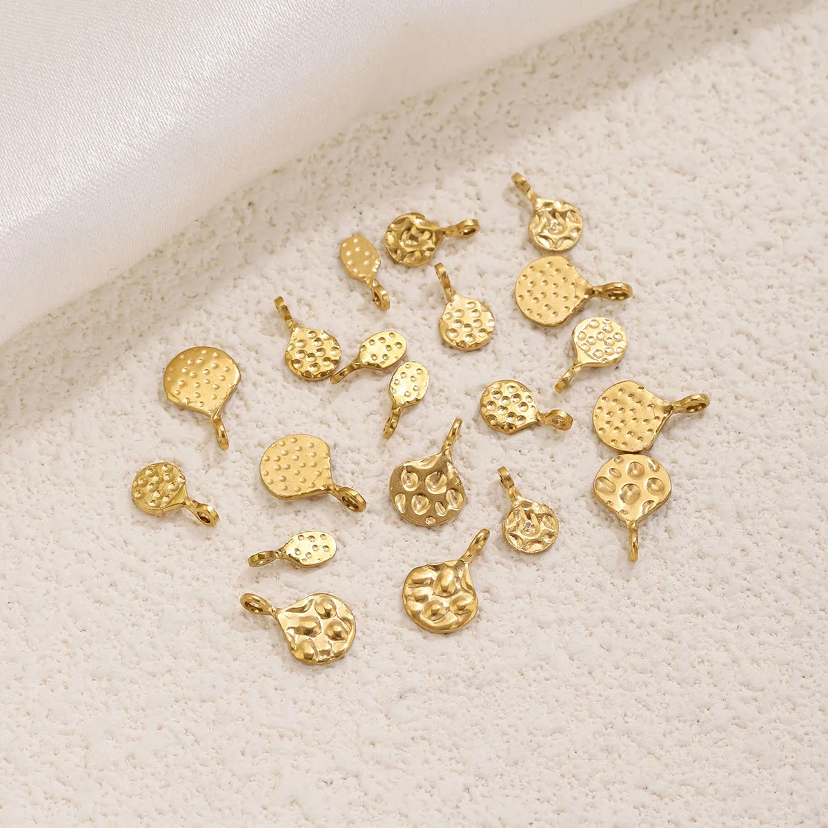 20pcs/lot Stainless Steel Hammered Charms PVD Gold For DIY Necklace Earrings Jewelry Making Pendants Accessories Wholesale