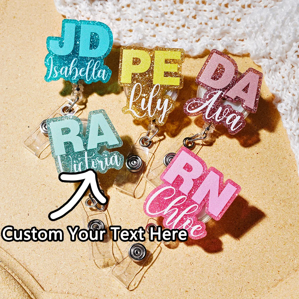Customizable name and position heart-shaped acrylic badge retractable roll-up holder - healthcare ID card, business card holder,
