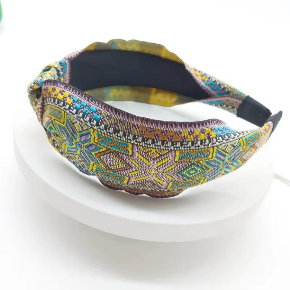 Ethnische Stil Stickerei geknotet Stirnband für Frauen Mädchen Stoff Haar Hoop weibliche waschen Gesicht Haarbänder Geschenke Haar-Accessoires – Detail 11