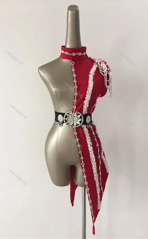 Costume de Scène Sexy en Patchwork pour Femme, Tenue de Scène avec Perle, Unilatérale, pour la brevEverak