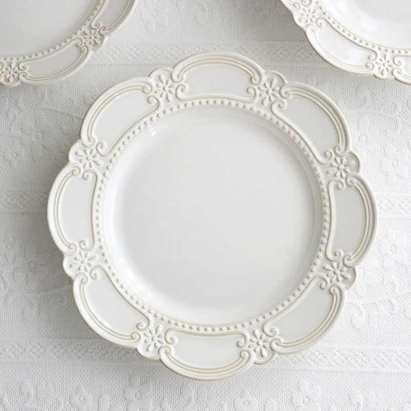 Palace Style Retro Ceramic Plate Relief Steak Plate Thick Soup Plate Fish Dish Dessert Sushi Plates Molecular Cuisine Tableware