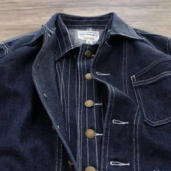 Autumn New Japanese Retro Cargo Shirt Jacket Men's Multi-pocketed Pure Cotton Wahsed Heavyweight Primary Stripe Lapel Denim Coat