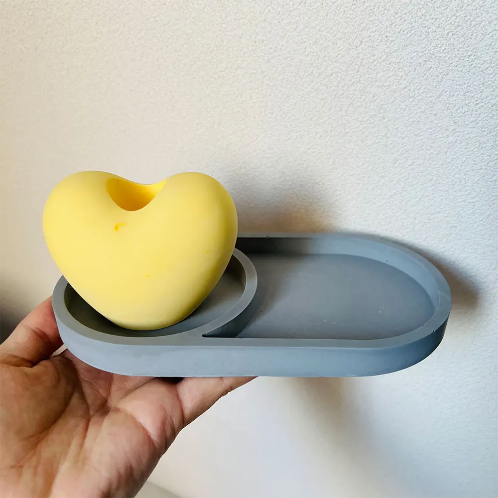 Oval Storage Tray Concrete Mold Trinkets Heart-shaped Display Plate Plaster Mold Candle Holder Terrazzo Silicone Mold