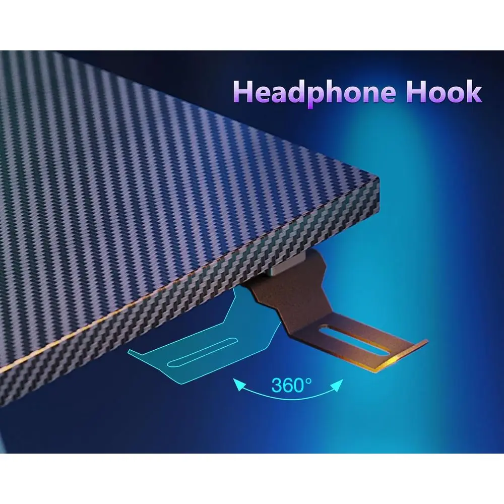 مكتب ألعاب مدمج بإضاءة LED، مكتب كمبيوتر مكون من 32 ملمس كربوني للأطفال والكبار، مكتب أسود موفر للمساحة #6