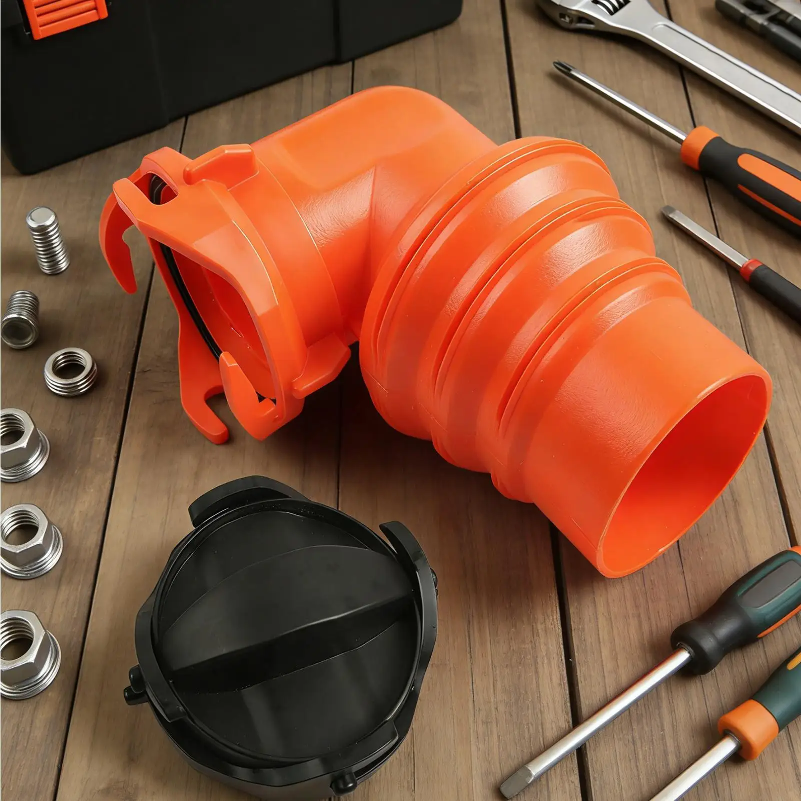 

RV Sewer Hose Fittings 90 Degree Leak-Proof Connector Sewer Hose Fitting Adapter with 2 Lids for Camper Drainage Plumbing