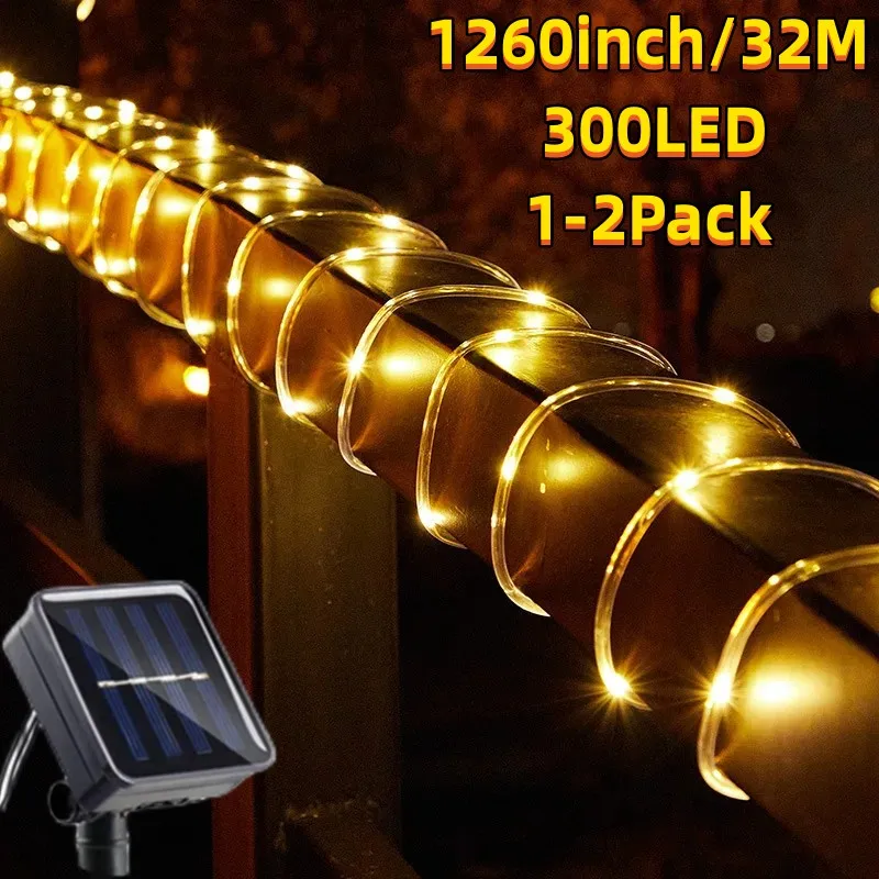 Solar Powered Rope Tube String Lights, impermeável Fairy Lights, Garden Guirlanda, Natal, Yard Decoração, ao ar livre, 50-300 LEDs