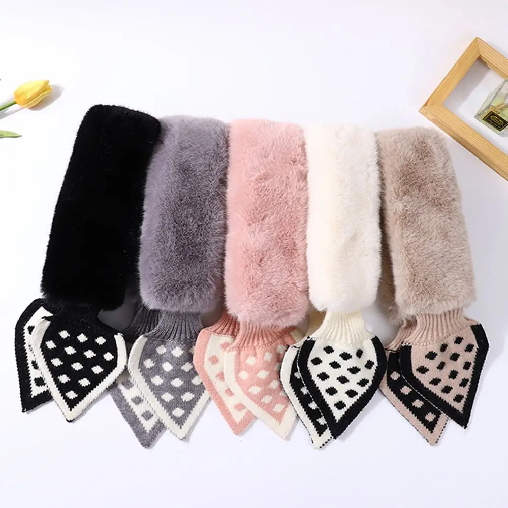 Winter Versatile Warm Cross Scarf Thicken Wave Dot Plush Scarfs Faux Fur Plush Neckerchief Fashion Windproof Warm Bib Shawl