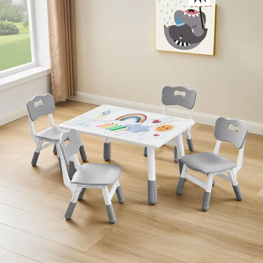 

Height-Adjustable Kids Play Table with 4 Chairs, Multi-Activity Desk, Marble Graffiti Design, Suitable for Preschool, Home, Dayc