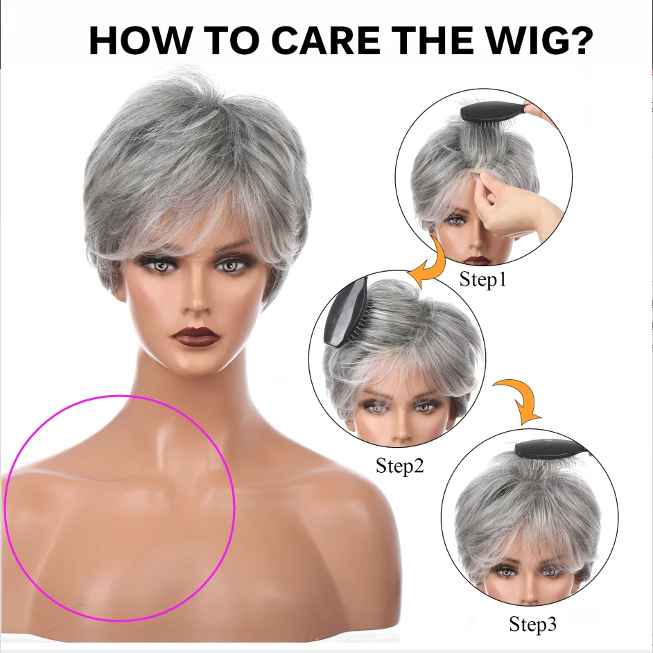 HAIRCUBE Kurze Grau Haar Perücke mit Pony Silber Asche Pixie Perücken für Frauen Synthetische Perücken Gemischt Mit Menschenhaar Hohe temperatur