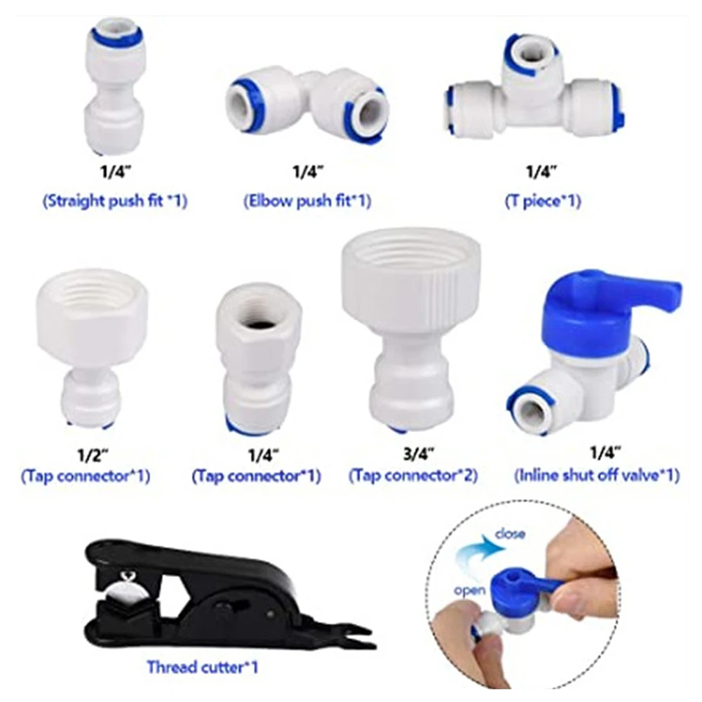 1 Set 1/4in Water Pipe Fitting Hose With Valve Refrigerator Connector Kit For Water Filter System Pipe Fitting 10-20M Tool