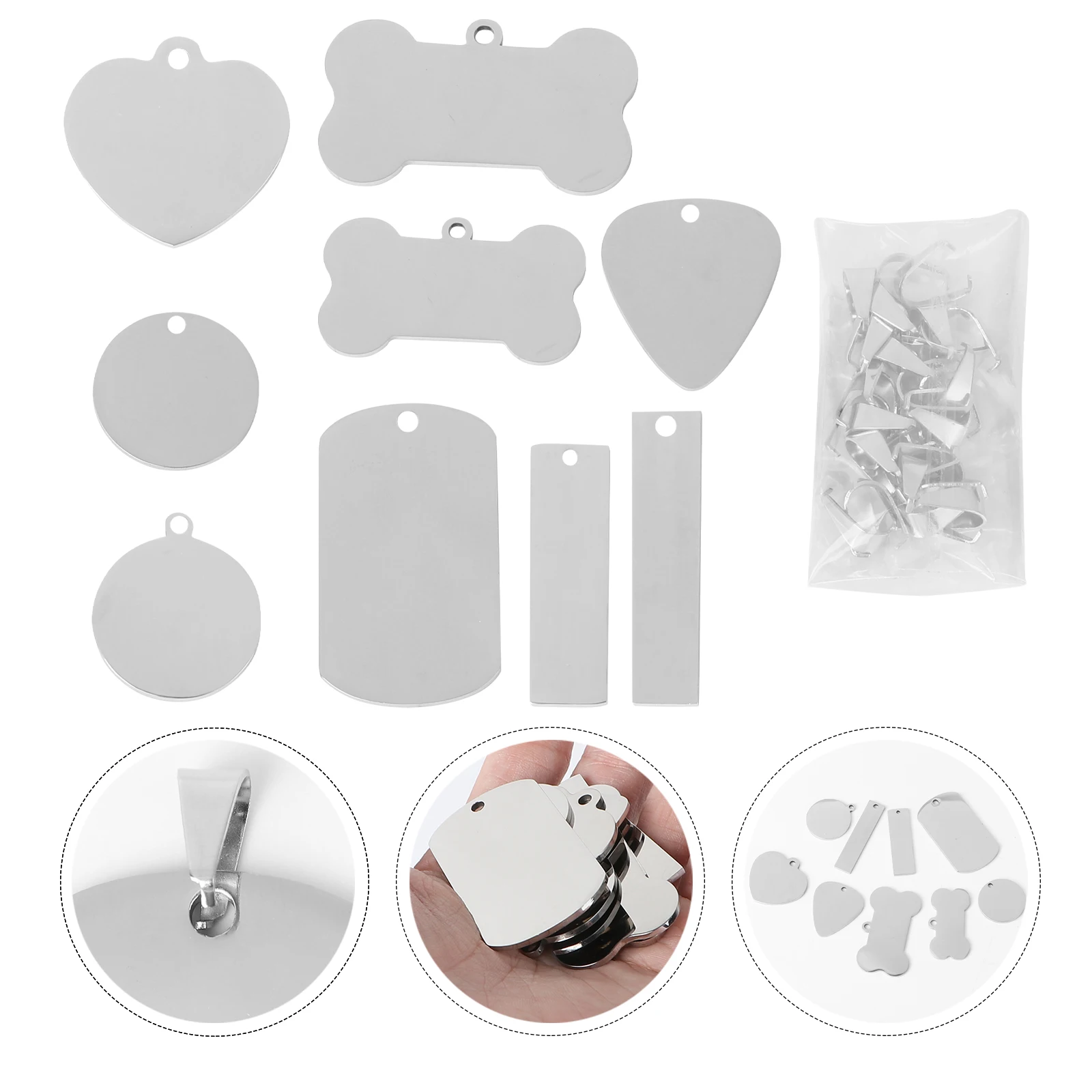 24pcs Stainless Steel Pet Charms Blank Tags Stamping Pendants For Dogs Cats Jewelry Making Durable Tag Pet Supplies