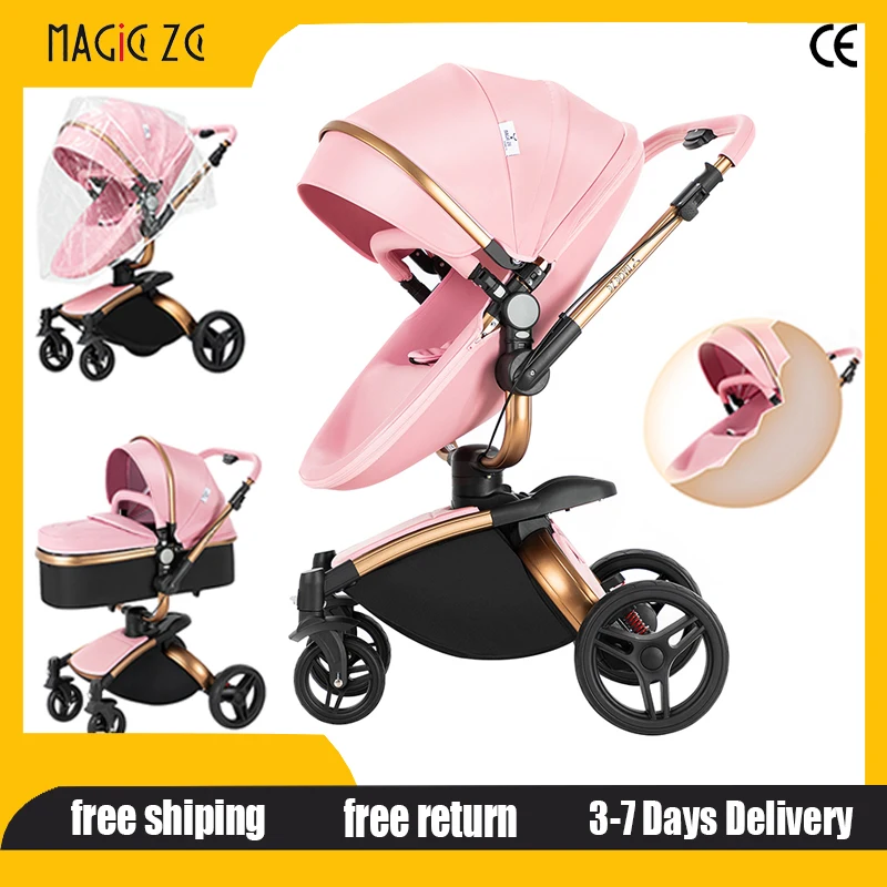 

PU Leather Baby Stroller 2 in 1 Travel System High Landscape Baby Pram without Car Seat Newborns Aluminum Frame Baby Carriage