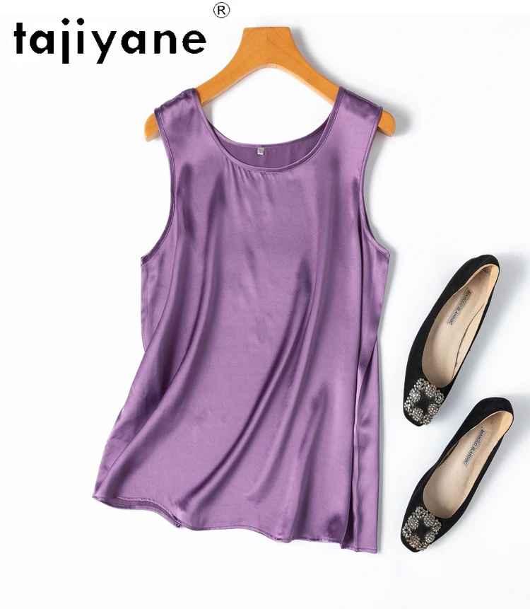 TAJIYANE 100% Mulberry Silk Tank Tops Women Sleeveless Womens Clothing Summer 2024 Fashion Straight Type More Colors Кроп Топ