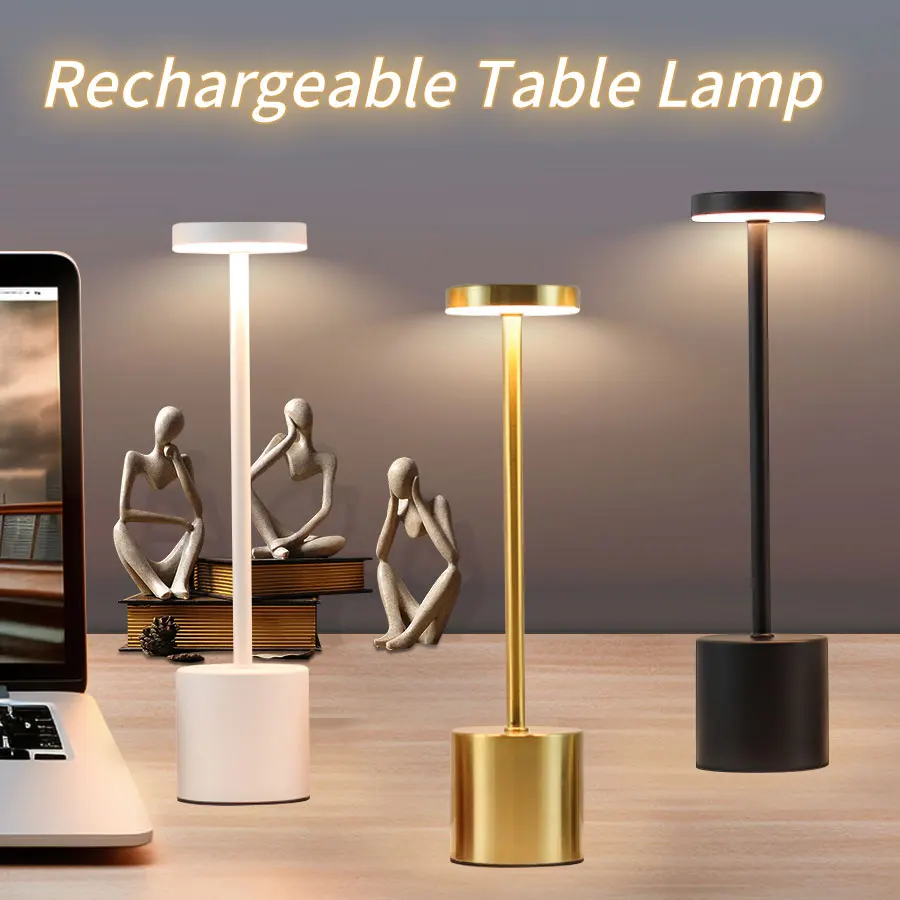 

USB Rechargeable LED Touch Sensor Desk Lamp Three Color Metal Table Lamp Bedroom Dining Bar Hotel Decor Atmosphere Night Light