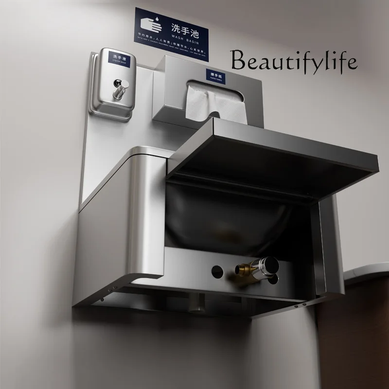 Kitchen stainless steel wash basin knee top type water outlet basin wall-mounted hospital non-contact hot and cold purification