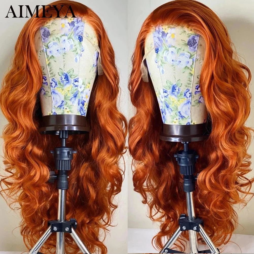 

AIMEYA Natural Wave Synthetic Lace Front Wigs For Women Ginger Orange Wig Heat Resistant Middle Part Wig Long Cosplay Hair Wigs