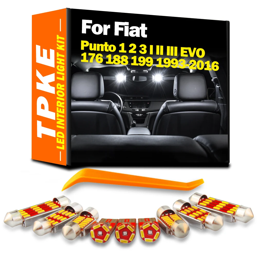 TPKE For Fiat Punto 1 2 3 I II III EVO 176 188 199 1993-2016 Car Accessories LED Interior Dome Map Light Trunk Bulbs Kit Canbus