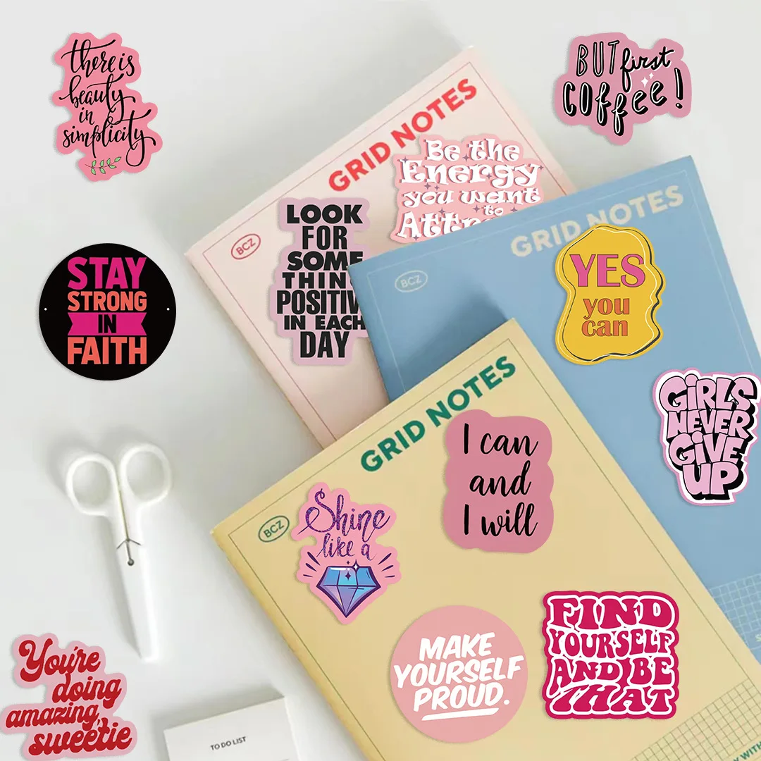 50pcs Pink Motivational Phrases Cartoon Graffiti Stickers Phone Guitar Laptop Notebook Suitcase Water Bottles Waterproof Sticker