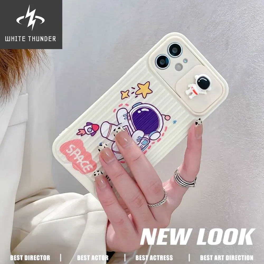 Astronaut Slide Camera Lens Protection Phone Case For iPhone 13 12 11 Pro Max XS XR X 7 8 Plus SE 202 Cute Star Space Soft Cover