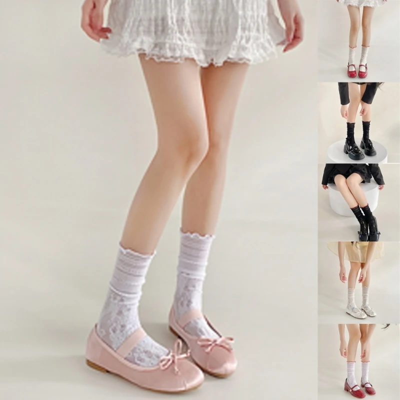 Ruffle Frilly Socks Sheer Summer Meshes Socks Princesses Ankle Dress Socks