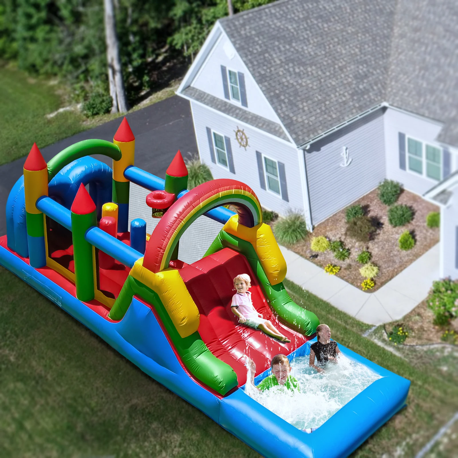 Maison gonflable de rebond de cours d'obstacles de qualité commerciale de 7.6x2.4x2.5m pour les enfants Parc pour enfants aire de jeux pour enfants