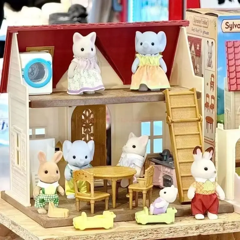 Sylvanian Families Panda Elephants Family Of Three Anime Figure Cute Assembly Toy For Child Playing House For Kid Festival Gifts