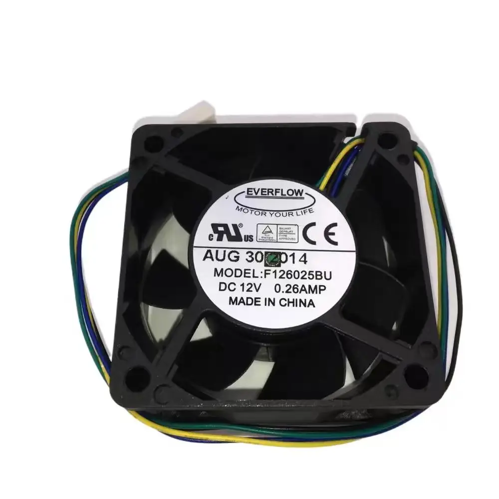 60mm PWM Fan for Everflow F 126025 — 12V Cooling Fan (BU) with Dual Ball Bearings, 52 CFM, for Motherboard and Server Cooling