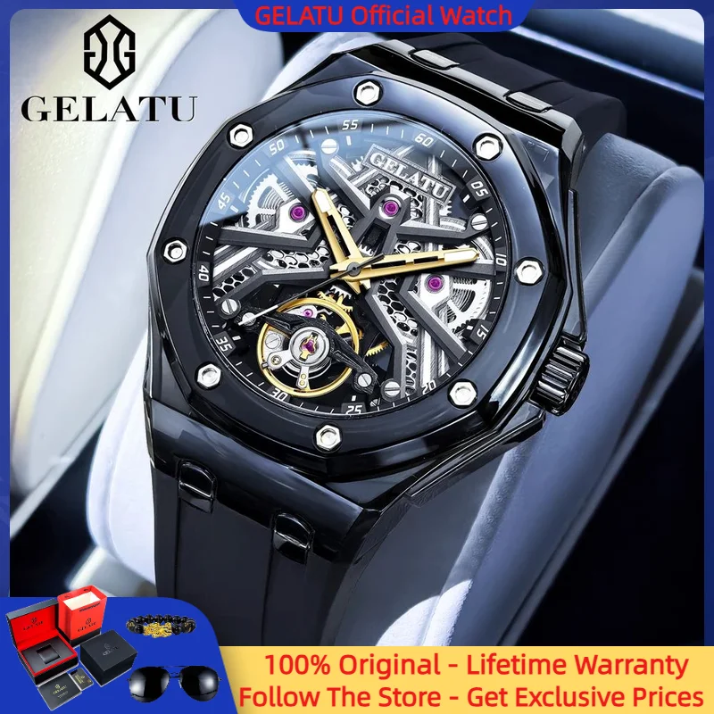 

GELATU 8002 Men Luxury Watch Brand Original All Automatic Mechanical Watch Waterproof Hollow Men Watch Light Luxury High Gift