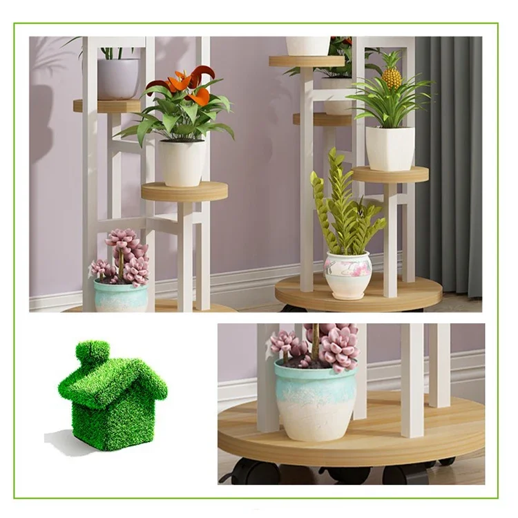 Soporte para plantas de bambú para suelo de sala de estar, estante nórdico de madera maciza para flores, estante para maceta para flores y balcón