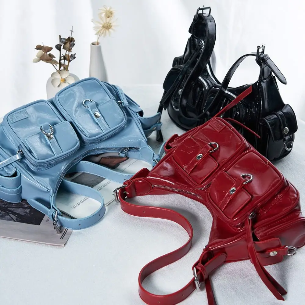 

Simple Y2K Retro Shoulder Bag Multi-pocket Fashion Armpit Bag Korean Spicy Girl Locomotive Pack Girls