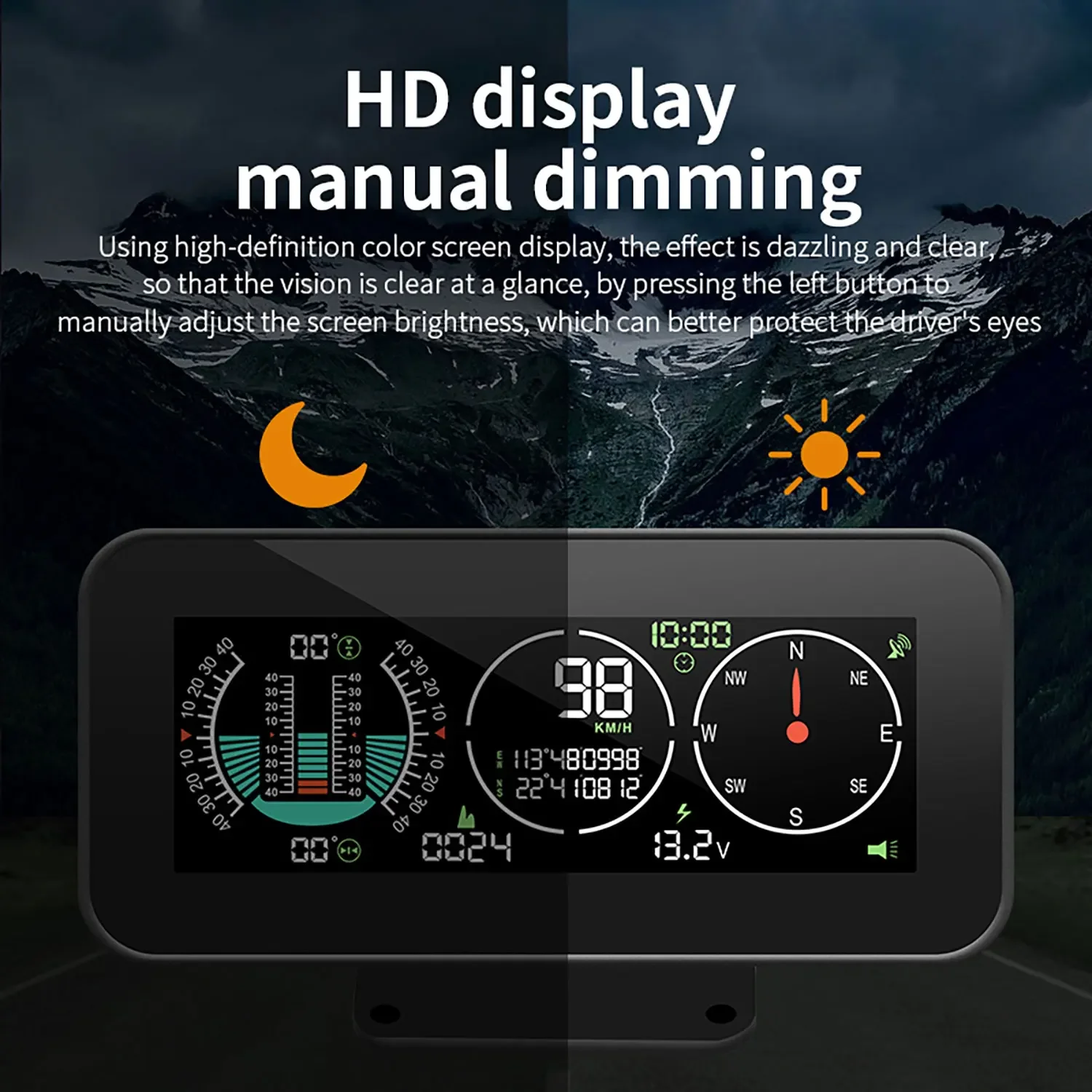 Car Digital HUD Head-Up Display Alarm LED Speedometer GPS Speed Inclinometer Compass Overspeed Alarm Car Electronic Accessories