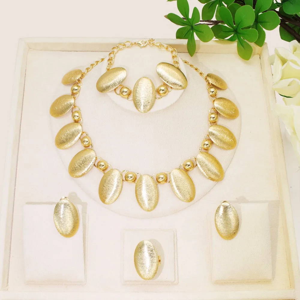 GZJPEI 4 قطعة مجموعة مجوهرات 18K الذهب اللون البيضاوي قطرة قلادة قلادة سوار شيك القرط الدائري دبي نيجيريا مجوهرات الزفاف