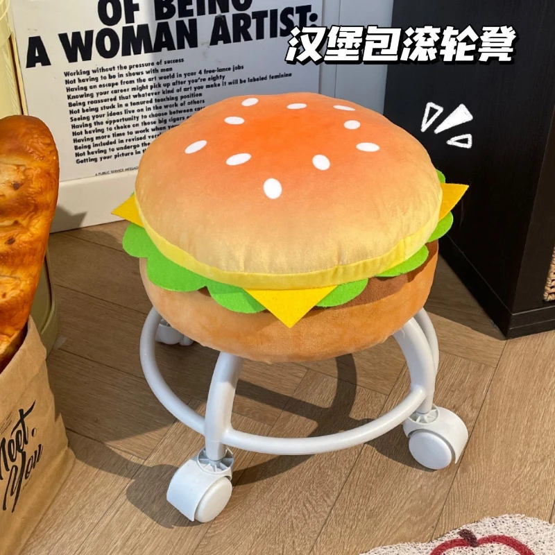 

Ins Стиль Новый утолщенный гамбургер Супермягкий универсальный маленький табурет на колесах Бесшумный табурет на шкиве