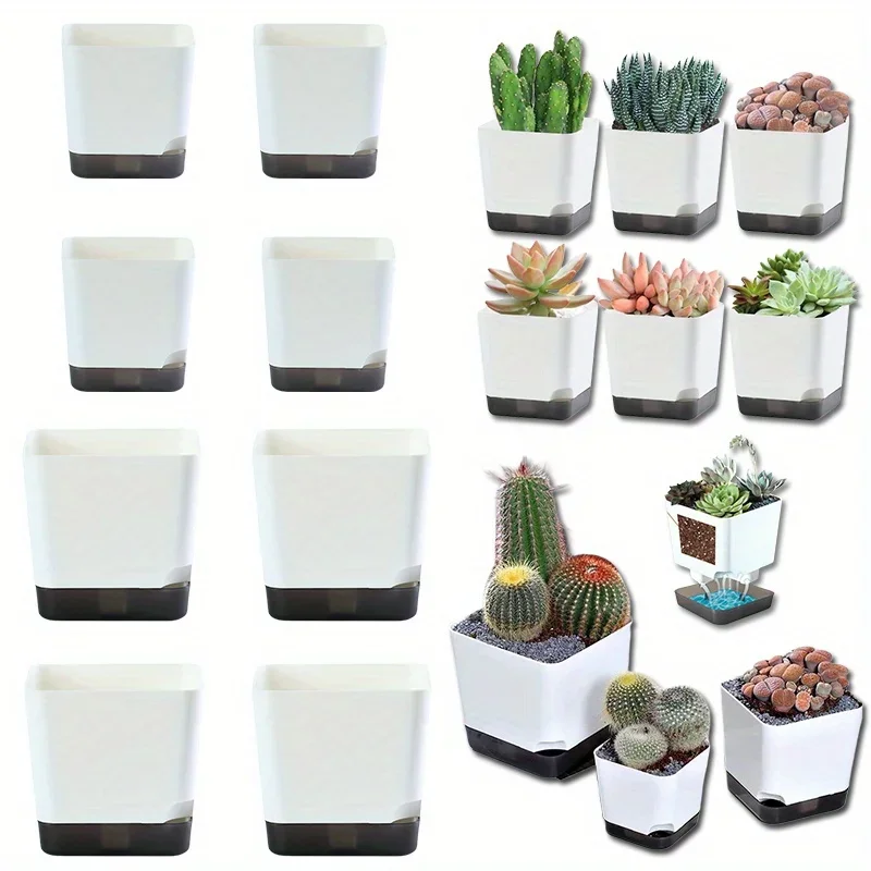 5Pcs Plant Pots, Self Watering Flower Pots Indoor Outdoor, Self Watering Planters with Drainage Hole & Clear Saucer Reservoir