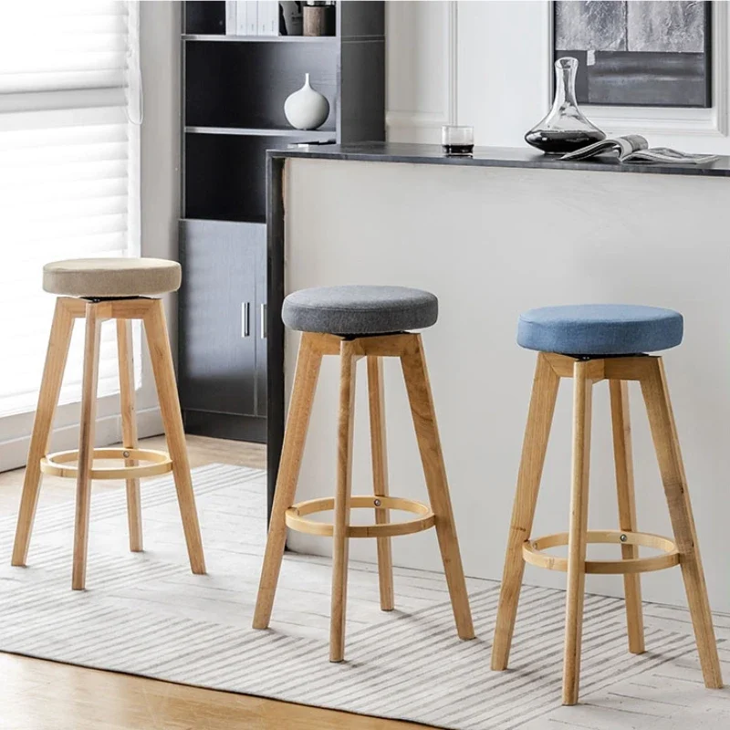 

Rotating Bar Stools Solid Wood High Footed Restaurant Chairs Chinese Style Home Furniture Milk Tea Shop Retro Counter Stool