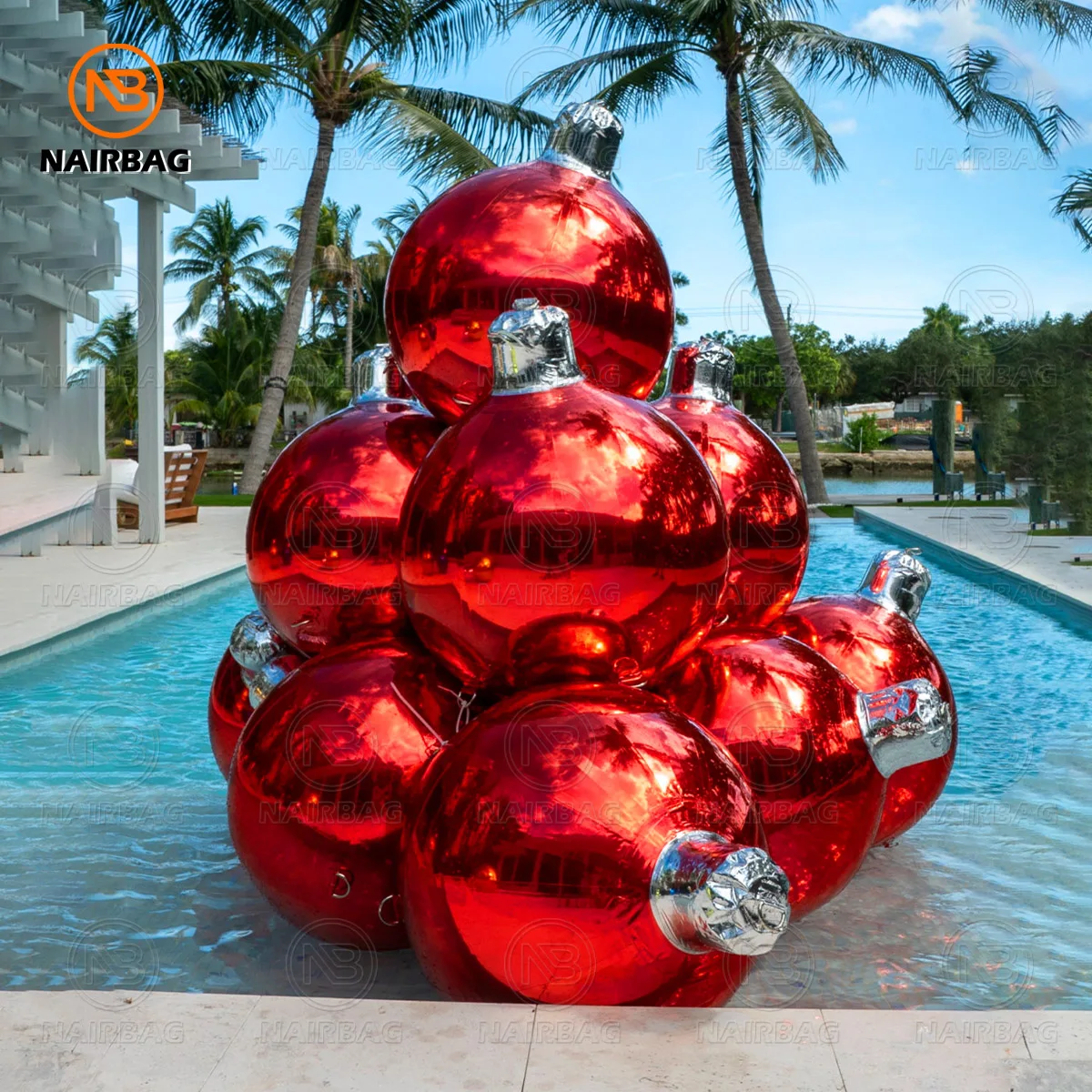 Green Inflatable Christmas Bulbs Mirror Ball Reflective Festival Party Decor Big Shiny Ball Red Inflatable Mirror Balloon Sphere